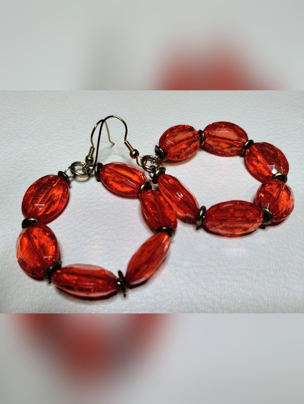 Red/ Orange Acrylic Hoop Bead Dangle Earrings